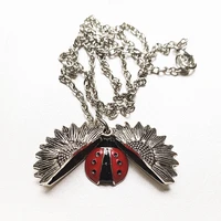 fashion open box sunflower red ladybug necklace bohemian insect jewelry creative gift for men and women