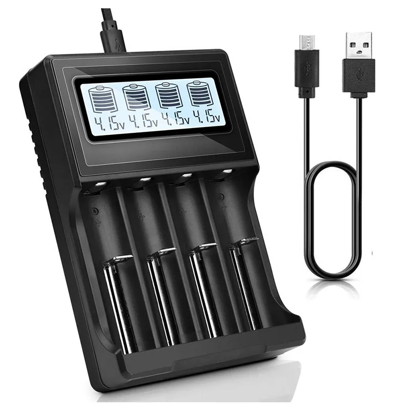 

Charger, LCD Display Speed Batteries Charger with 4 Bay Discharge Function for Rechargeable 3.7V -Ion Batteries