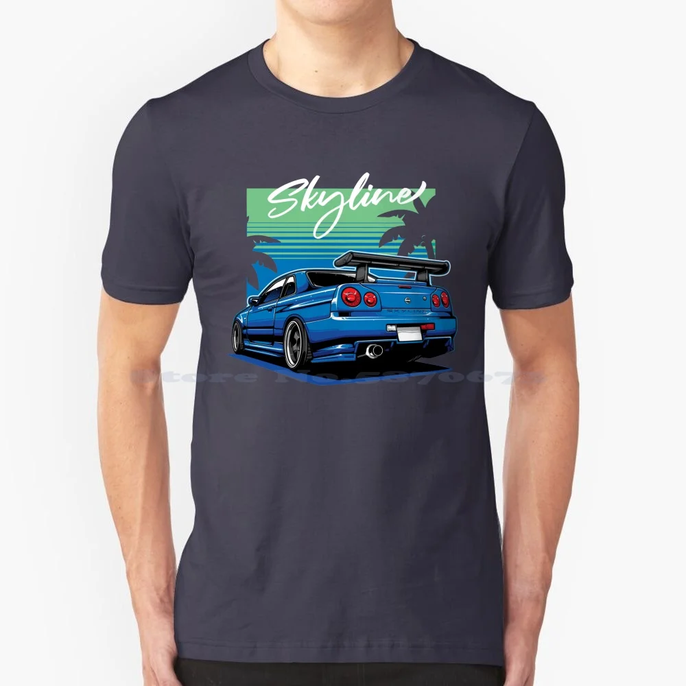Футболка Skyline R34 100% хлопок Rb26 R32 Slyline Nismo Jdm Bnr34 Bnr32