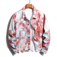 mens fashion tie dye denim jacket 2022 spring autumn multicolor print pattern tooling jean jacket men versatile youth streetwear