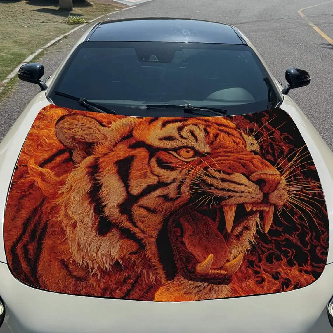 Фото Автомобильные наклейки Dynamic Tiger Roar Design с ревом тигра в жирных оранжевых тонах, наклейка на капот автомобиля Exuding Wild Ferocity, Waterpro №3