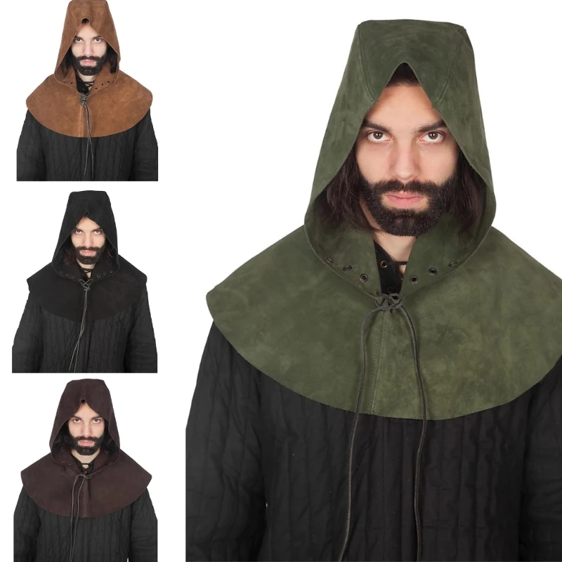 

Medieval Cowl Short HairBands Knight Hooded Cape for Celts Men Cosplay Short Cloak Halloween Cosplay