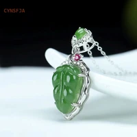 cynsfja new real certified natural hetian jasper 925 silver successful career green jade pendant hand carved high quality gifts