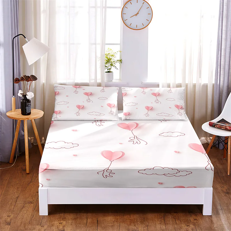 Комплект постельного белья Красной простыни с принтом Love наматрасник 4 стороны