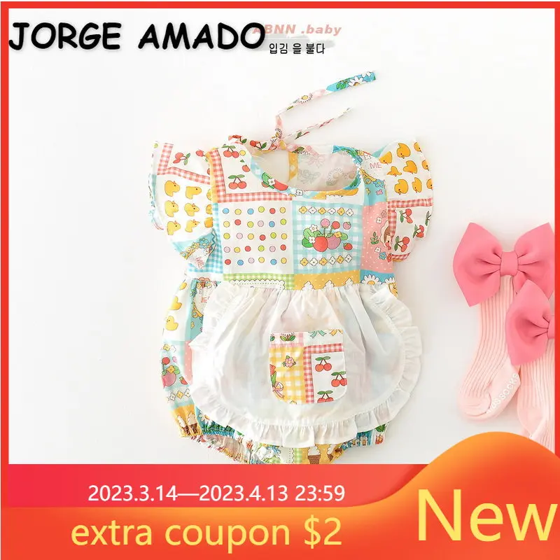 

Детское боди с круглым вырезом, расклешенными рукавами и принтом фруктов