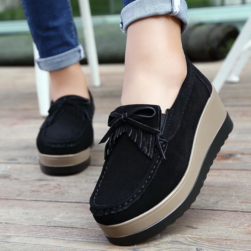 Fashion Women Shoes Platform Shoes Leather Suede Plush Slip on Sneakers Tassel Fringe Loafers Moccasins Women Vintage Shoes