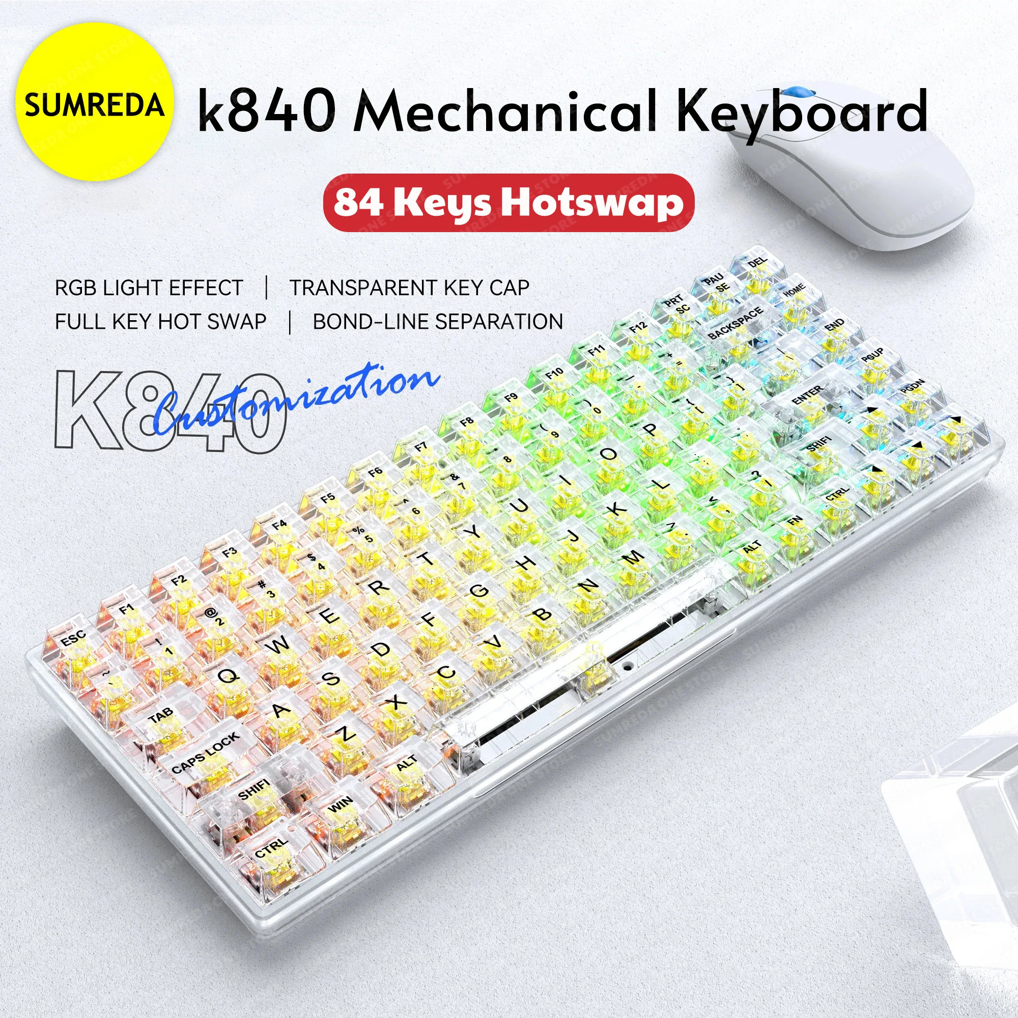 

Игровая клавиатура K840 под заказ, механические 84 клавиши RGB Hotswap Type-C