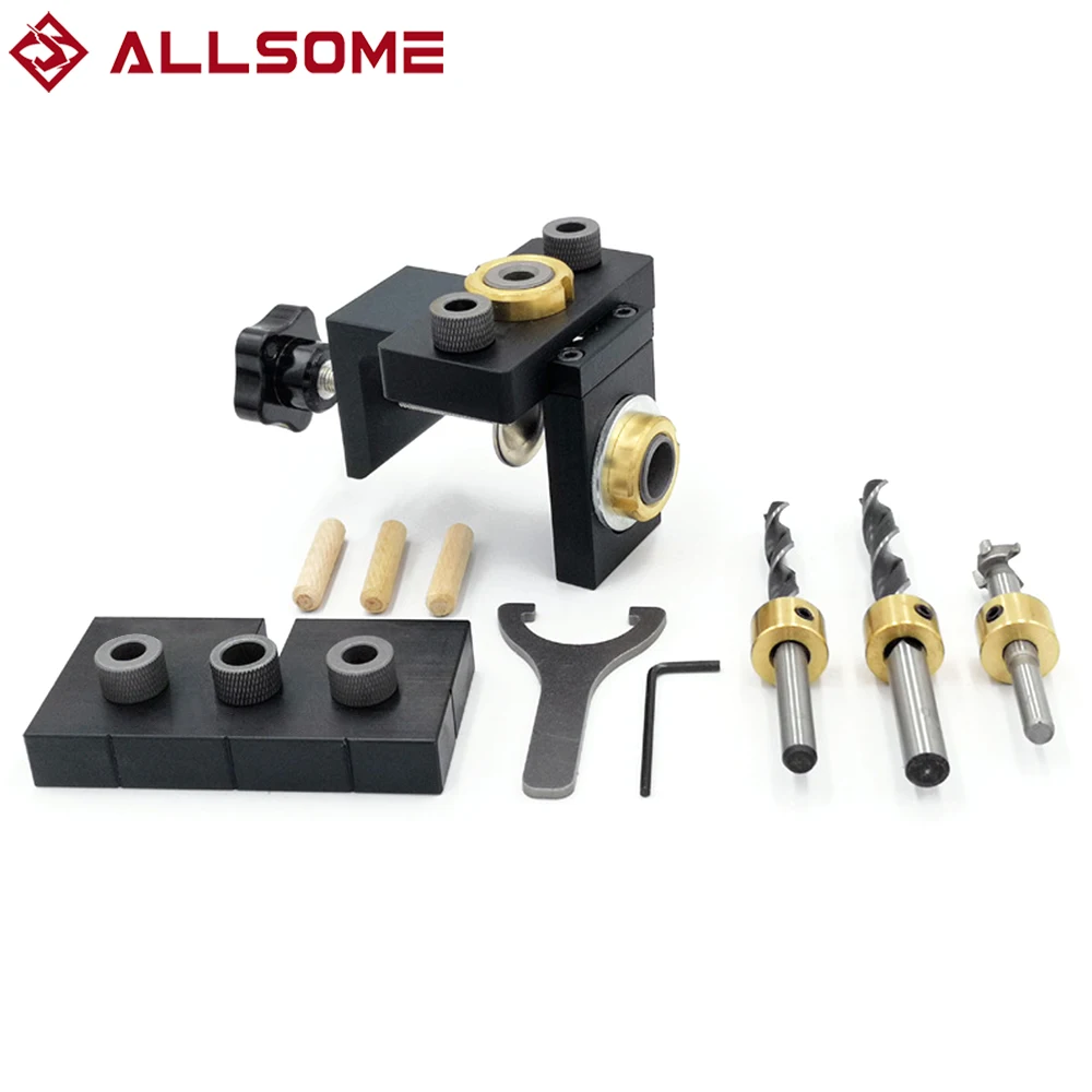

ALLSOME Woodworking Puncher Locator Wood Doweling Jig Adjustable Drilling Guide For DIY Furniture Connecting Position Hand Tools