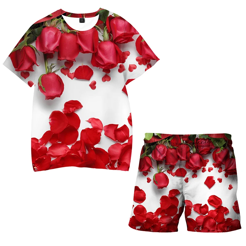 

Kids T-Shirt Set 4-14y Children's 2 Piece Clothing Baby Print Short Sleeve Round Neck Beach Shorts Boys Top Suit Girls Shorts