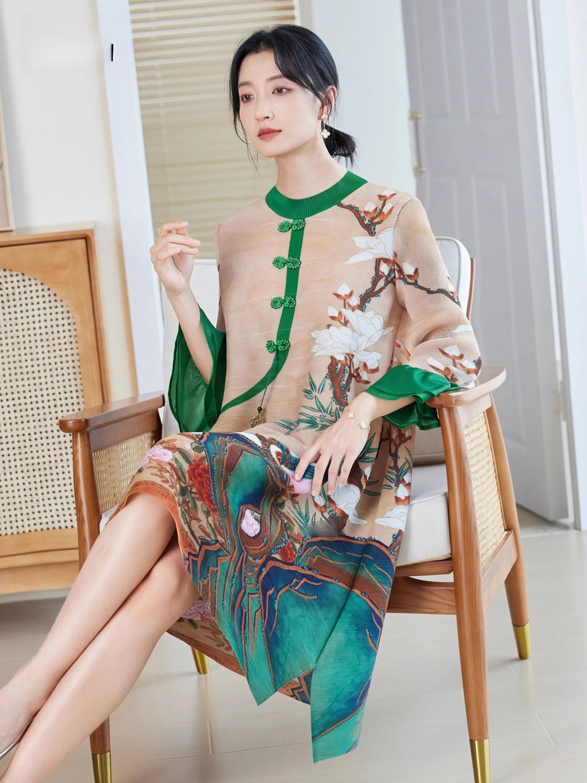 Новое китайское платье Sle осенняя одежда новинка 2024 национальное с пластинчатой