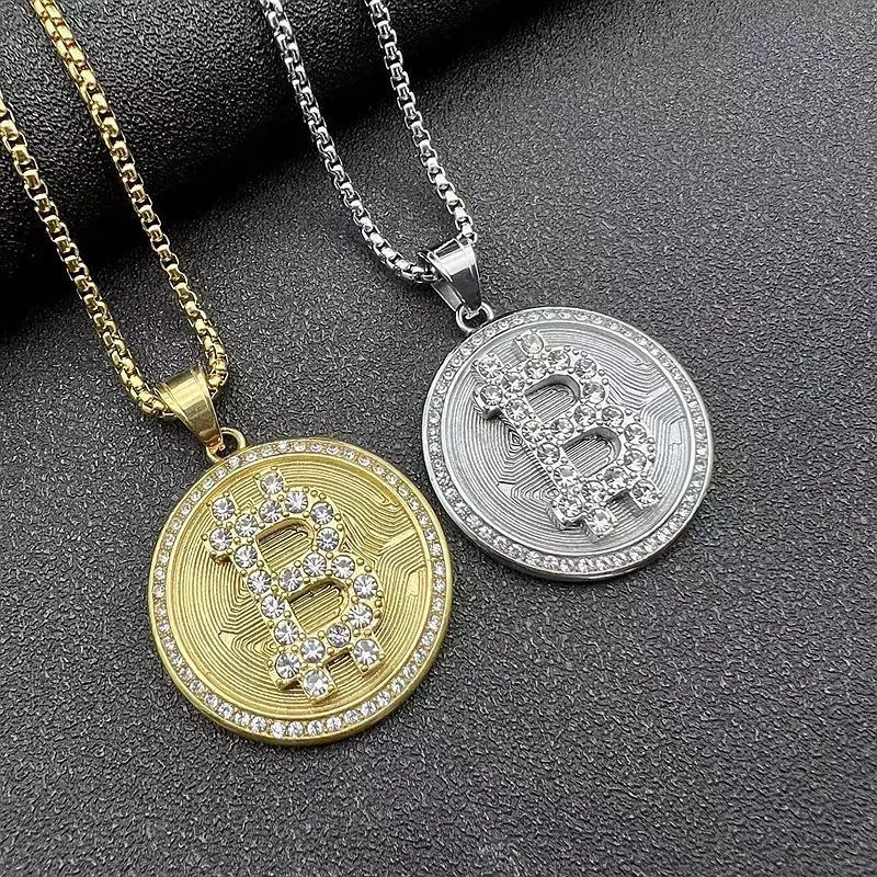 Хип-хоп - сталь круглый бренд Rhindiamonds Биткойн-подвеска с буквой B