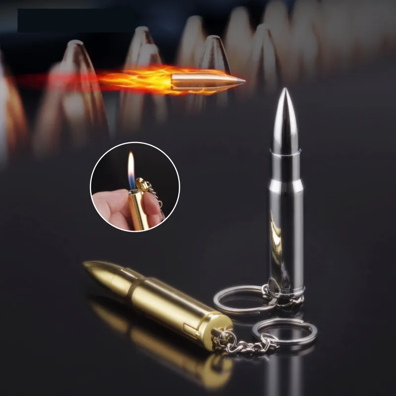 

2021 Wholesale Metal Pointed Bullet Model Keychain Lighter Open Flame Torch Lighter Cigar Cigarette Lighters