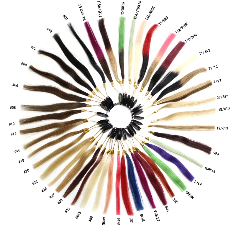 Ring/wheel/chart With 43 Sample Human Hair Extensions And Salon Hair Dyeing Sample Chart Swatches Rings