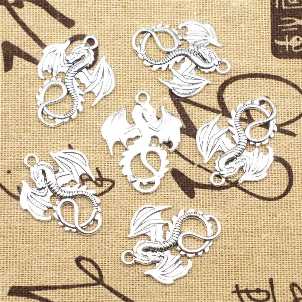 

Flying Dragon Charms For Bracelets Pendant For Jewelri Handmade Products 28X35mm Antique Silver Color 5 Pieces
