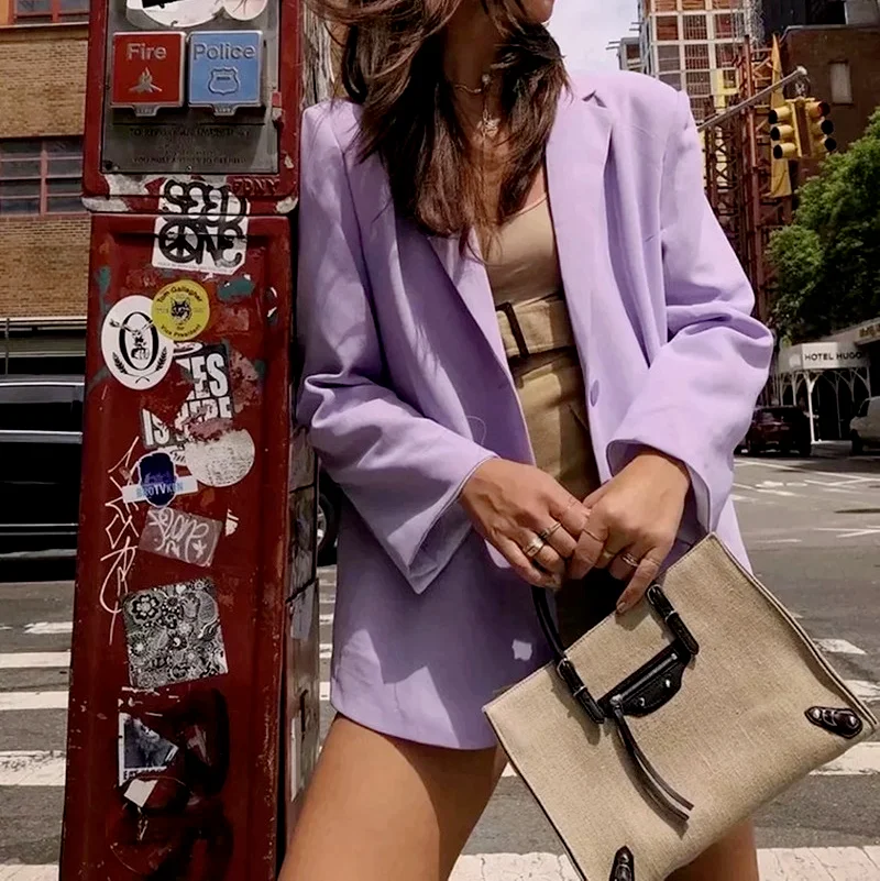 Oversize Loose Purple Blazer Jacket Fashion Elegant Casual Long Sleeve Single-breasted Slim Thin Suit Coat Temperament Chic Tops
