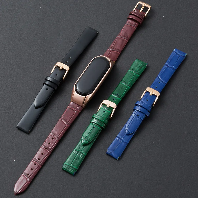 

​Colorful Calfskin Leather Black Rose Gold Strap For Xiaomi MiBand 6 5 Smart Watch band 14-12mm For Xiaomi Replace Wristband