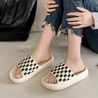 summer women men thick platform slippers soft checkerboard non slip indoor outdoor sandals neutral flat flip flops ladies shoes