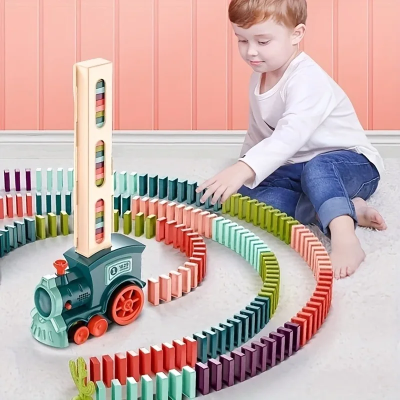 

Colorful Electric Domino Train Set for Kids - Building and Stacking Toy Blocks with Gift Box - Ideal for 2-12 Year Olds