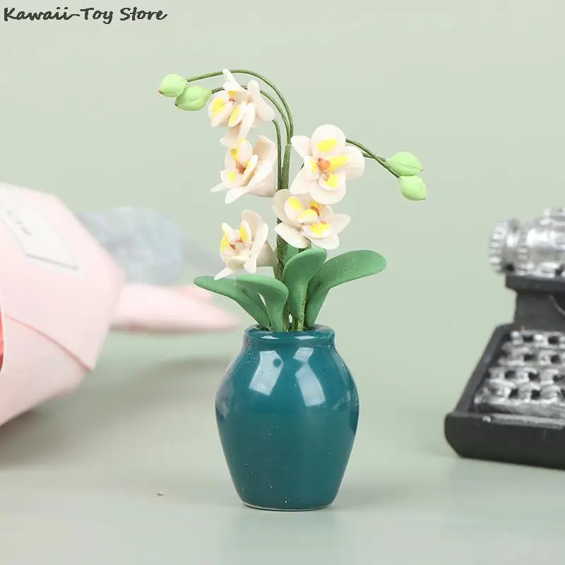 

Dollhouse Green Plant White Phalaenopsis Simulation Potted Plant Premium Dollhouse Flower Arrangement