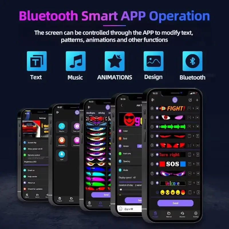 Фото Автомобильная светодиодная матрица Pixel Мягкий экран Лобовое стекло Devils Eyes Bliking Flashing LED Eyes APP Control Truck Window Board для Audi a3 BMW №4
