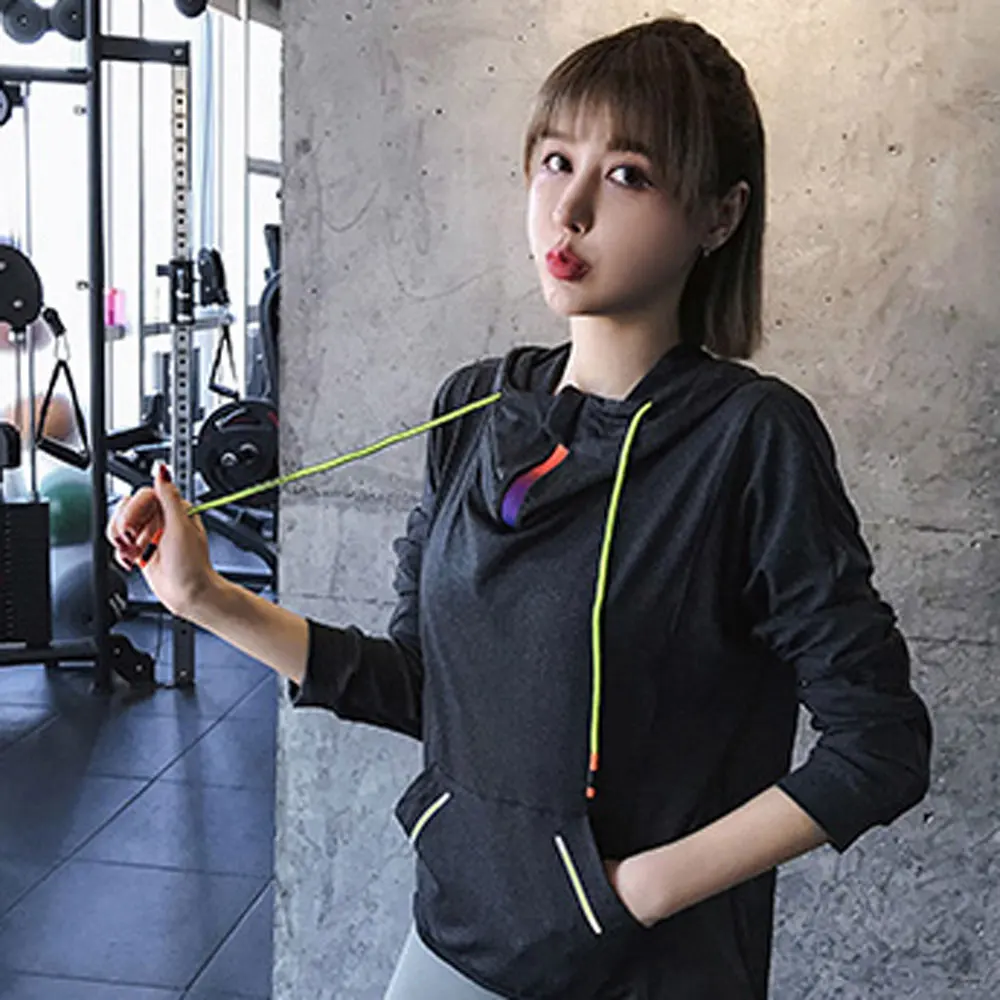 

Sport Top Hooded Fitness Long Sleeve Running Shirt Women Gym Loose Ladies Workout Tops Yoga Shirts Jacket Sportswear Outwear