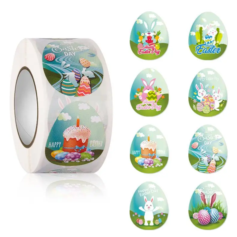 

1.5 Inch Happy Easter Stickers 500pcs Oval Stickers for Easter Egg Colorful Mixed Design Easter Stickers for Cards Envelope Seal