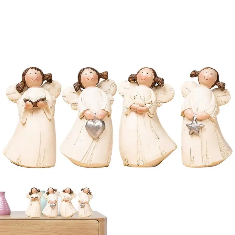 

Cute Angel Statues Resin Figurines Miniatures Set For Christmas Decorations Tabletop Decor Angel Resin Sculptures 4Pcs/Set Angel