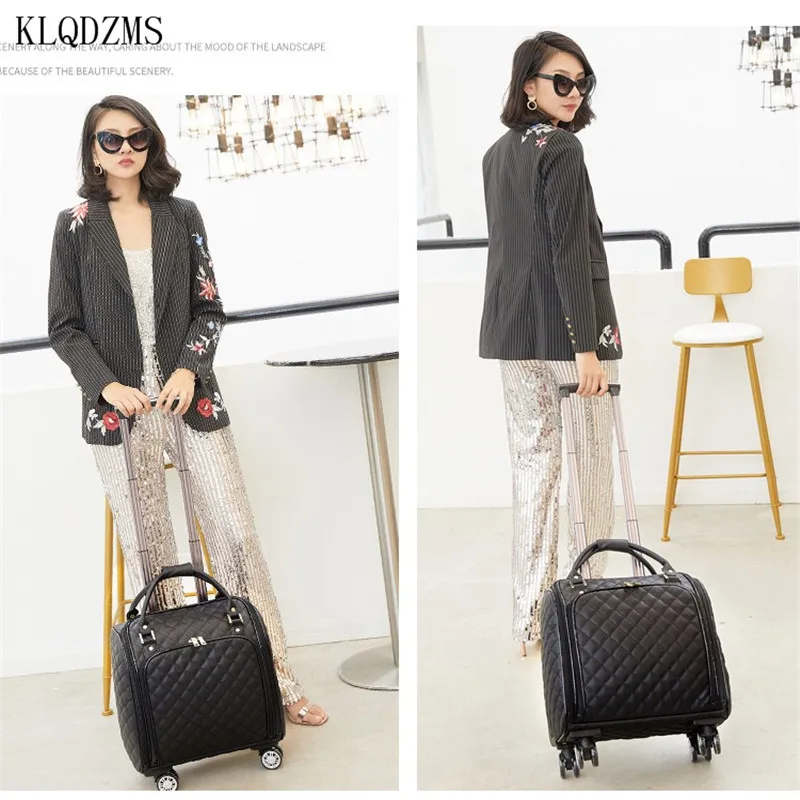 KLQDZMS High-value Ladies Suitcase Fashion Leather Trolley Case Small Portable Cabin Luggage High-Quality Simple Luggage