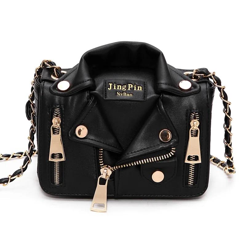 

2019 ins New European Brand Chain Motorcycle Bags Women Clothing Shoulder Rivet Jacket Bags Messenger Bag Women Leather Handbags