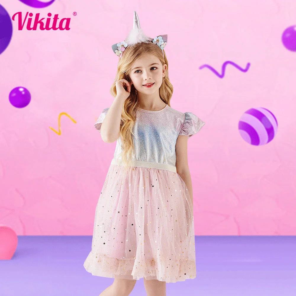 VIKITA Princess Girls Dress Children Clothing Girl Summer Sleeveless Dress Kids Dresses for Girls Toddler Girl Casual Dresses