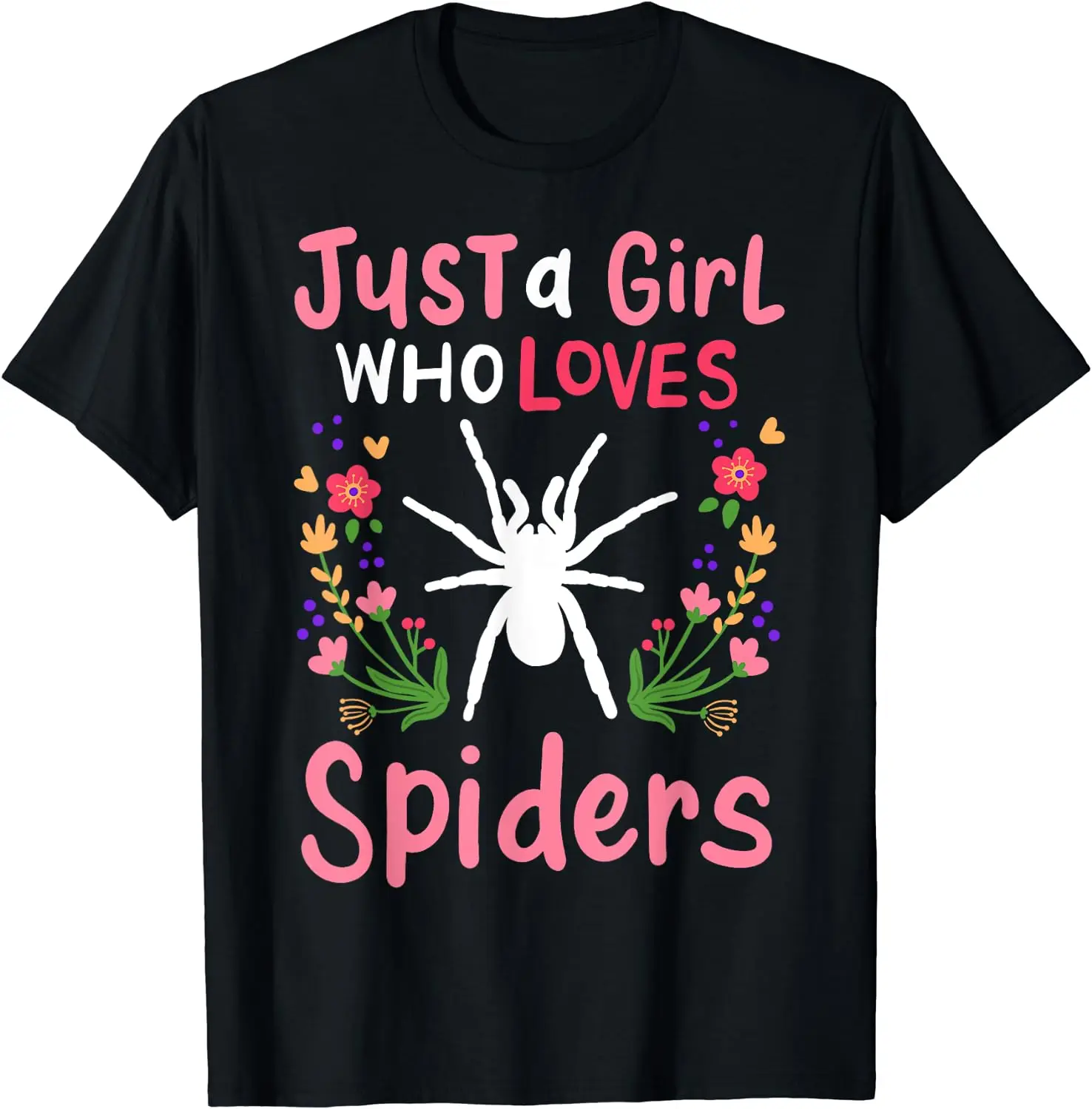 

Spider Just A Girl Who Loves Spiders Flowers Halloween Gift T-Shirt for Women Girls Graphic T Shirts Casual Cotton Four Seasons