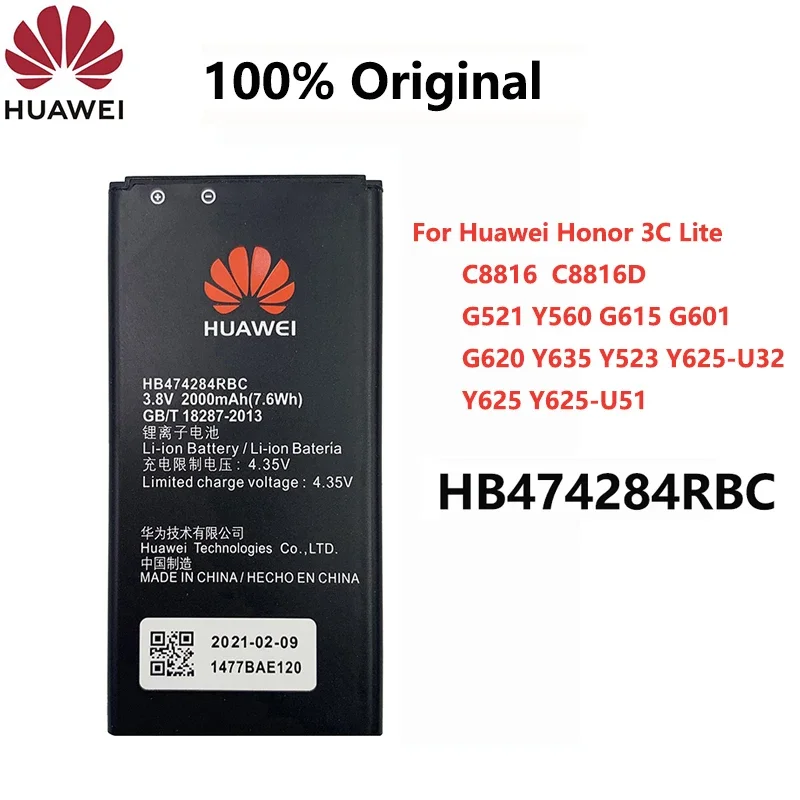

HB474284RBC For Huawei Honor 3C Lite 2000mAh C8816 C8816D G521 Y560 G615 G601 G620 Y635 Y523 Y625-U32 Y625 Y625-U51 Battery