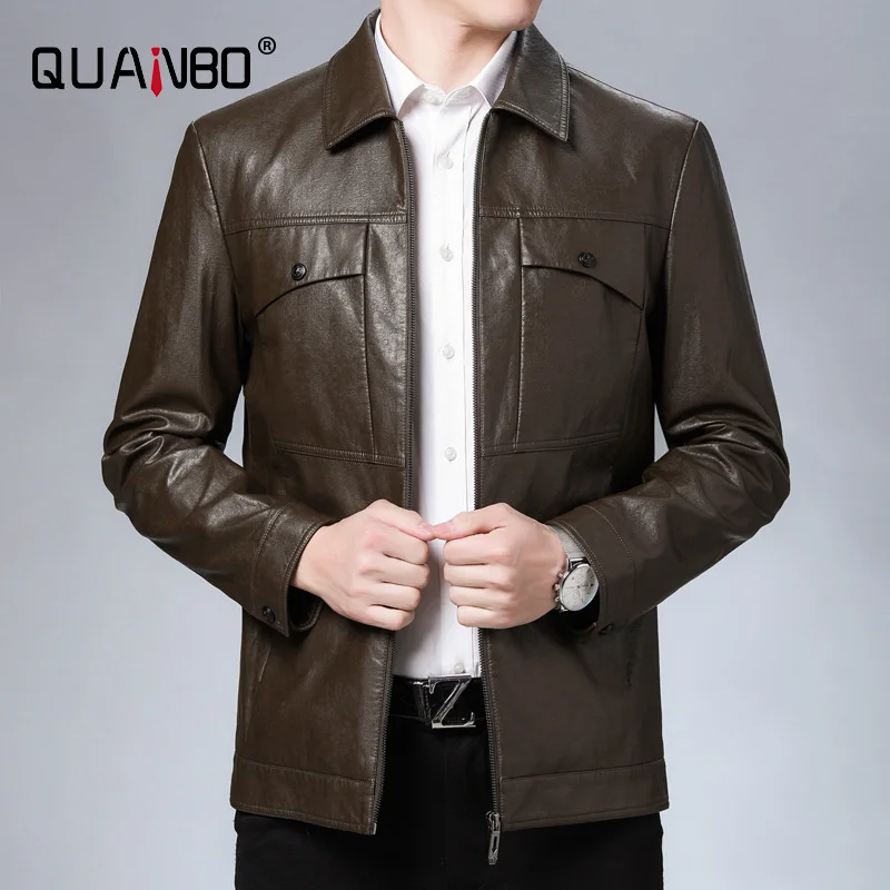 Мужская демисезонная тонкая кожаная куртка с лацканами новинка 2024 классический
