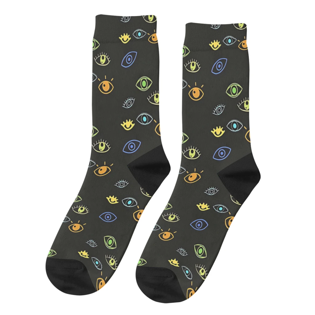 

Hip Hop Vintage Green and Blue and Yellow Eyes Watching You Spooky Crazy Men's Socks Eye Pattern Unisex Printed Crew Sock