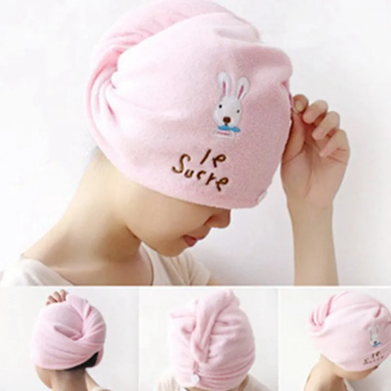 

Hair Drying Towel Cute Cartoon Printed Microfiber Hair Wrap Super Absorbent Fast Drying Hair Caps with Buttons for Women Kids