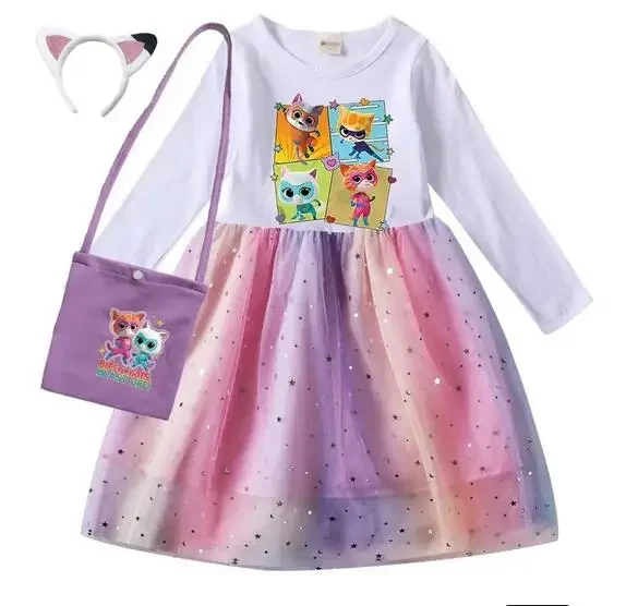 Осень 2024 одежда в стиле аниме Superkitties для детей с длинным рукавом принцессы