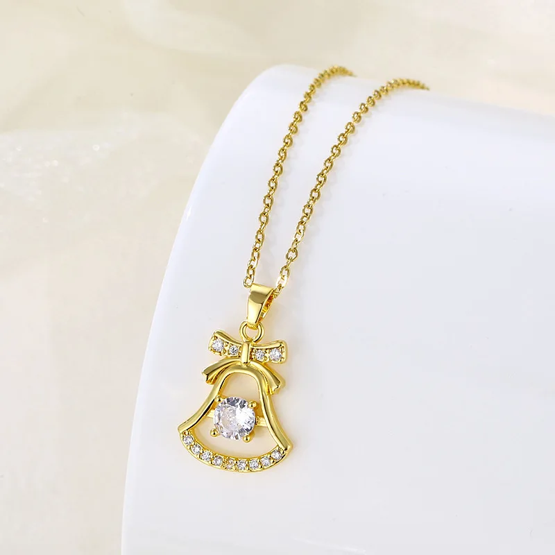 

Christmas Bell Stainless Steel Zircon Necklace Pendant Christmas Ornament Gift Clavicle Romantic Temperament Fashion Jewelry