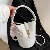 2022 summer womens small pu leather bucket shoulder crossbody bags fashion brand designer trendy ribbon handbags sweet tote