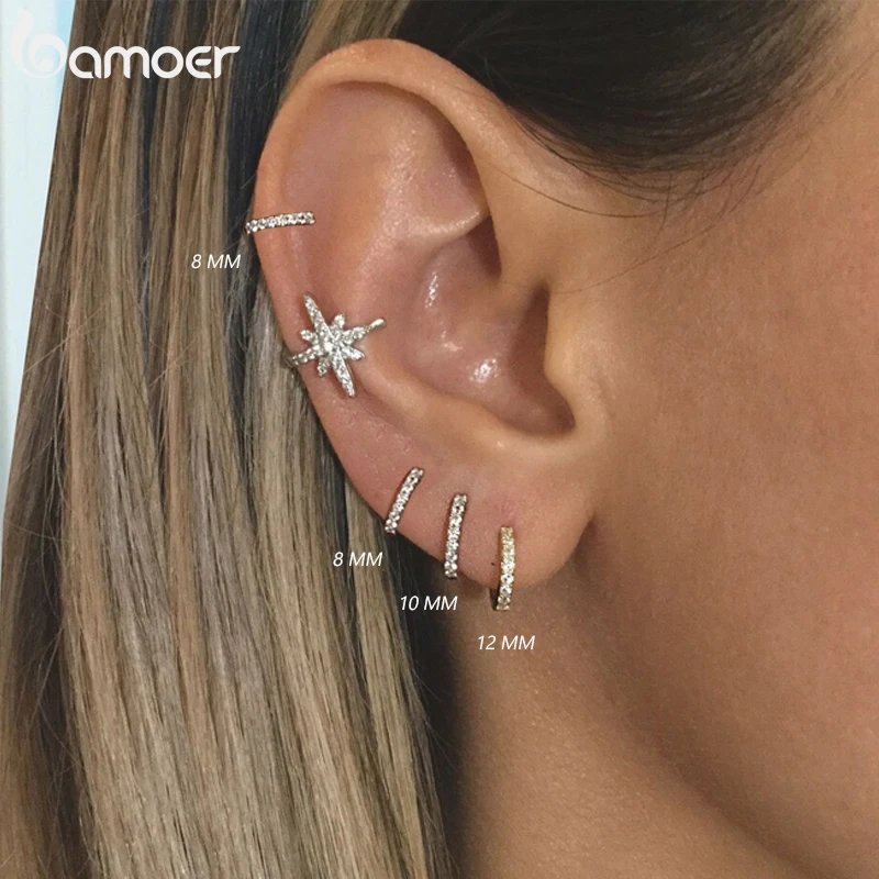 Женские маленькие серьги-кольца Bamoer 925 пробы серебряные серьги-гвоздики |