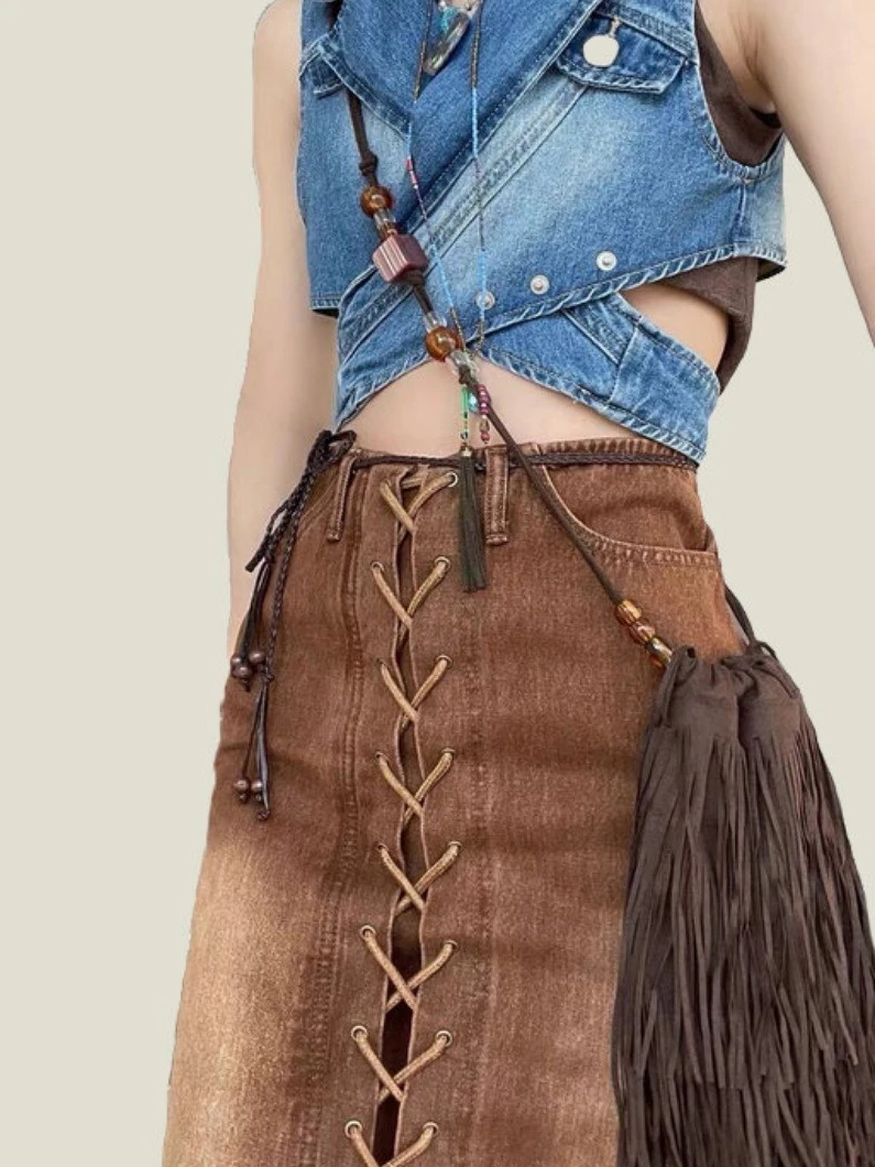Xiuya Vintage Tassels Shoulder Bag Women 2023 Fashion All-match Summer Beading Messenger Bag Casual Designer Bolso Mujer