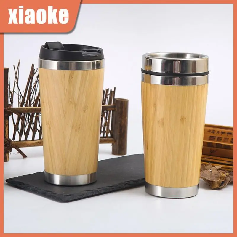 

Kitchen Gadgets Cup Bamboo Shell 304 Stainless Steel Water Cup Pastoral Style Simple Water Bottle Coffee Cup Vacuum Creative