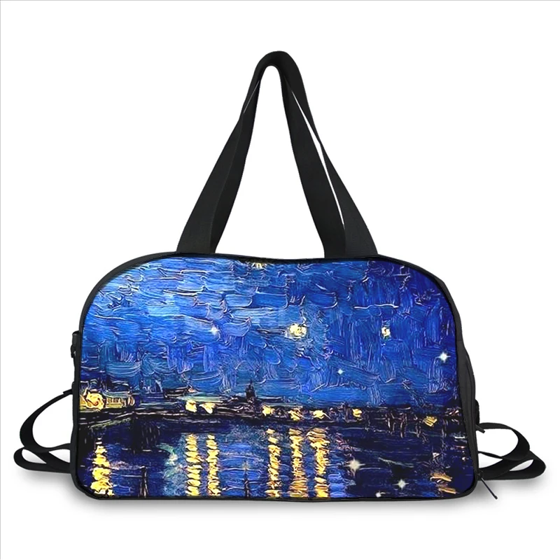 Van gogh art painting 3D printing fashion trend portable large capacity multi-function messenger bag travel bag