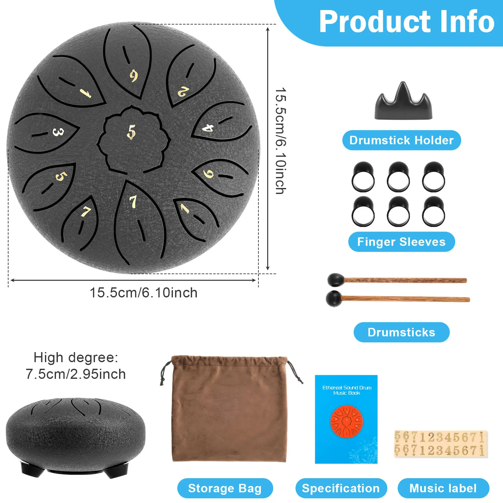 6 дюймов 11 примечаний дождь барабан для улицы долго держится язык экологически