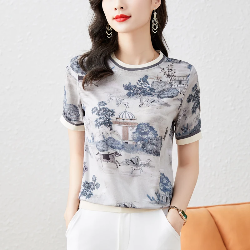 Fashion O-Neck Printed All-match Korean Blouse Women Clothing 2023 Spring New Loose Casual Pullovers Short Sleeve Commute Shirt