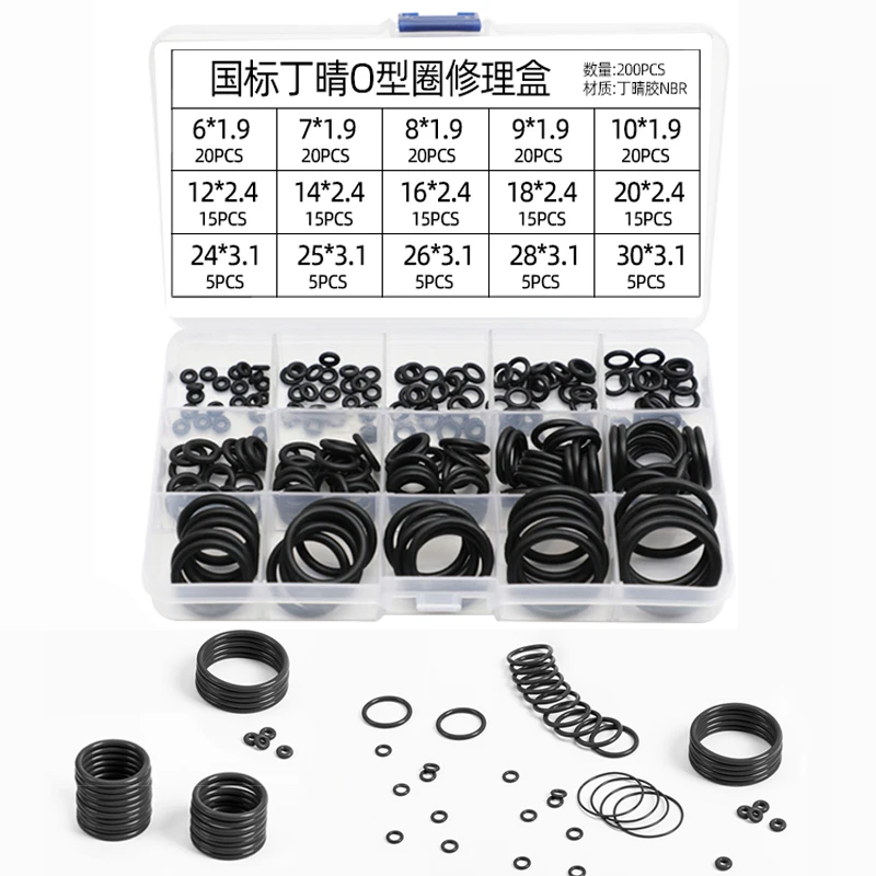 

200Pcs O-ring Rubber Gaskets Seal Ring Set Nitrile Rubber High Pressure O-Rings NBR Sealing Elastic Band O Rubber Rings Set