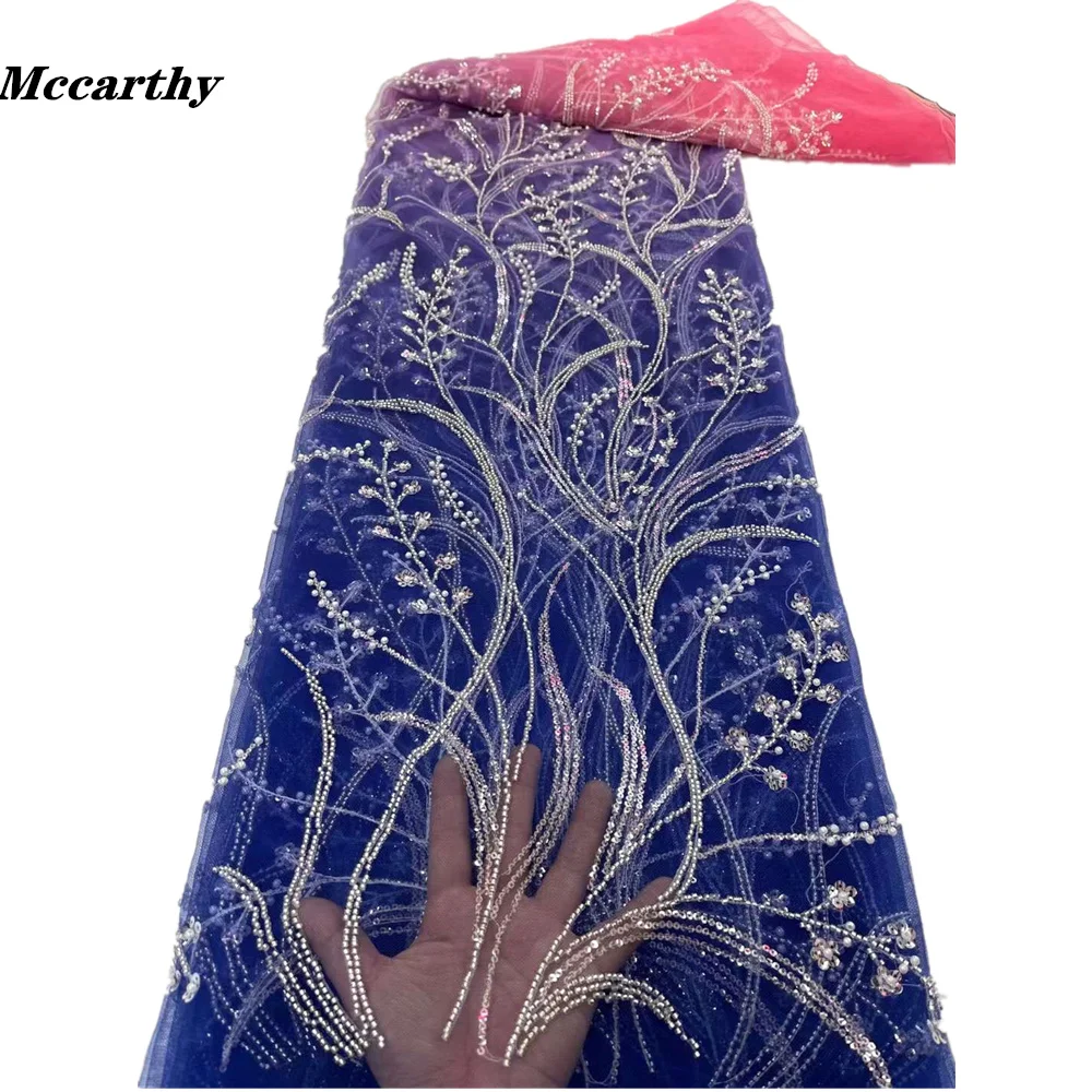 

Mccarthy Luxury Beads Lace Fabrics High Quality African Beaded Tulle Fabric Embroidery Lace with Pearls for Wedding Dresses