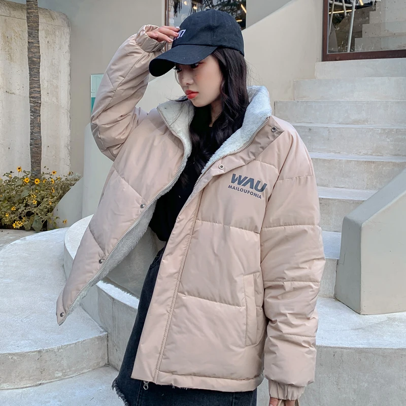 2022 Winter Clothes Female Casual Loose Down Cotton New Fashion Loose Lamb Wool Down Jacket Reversible Down Jacket For Ladies
