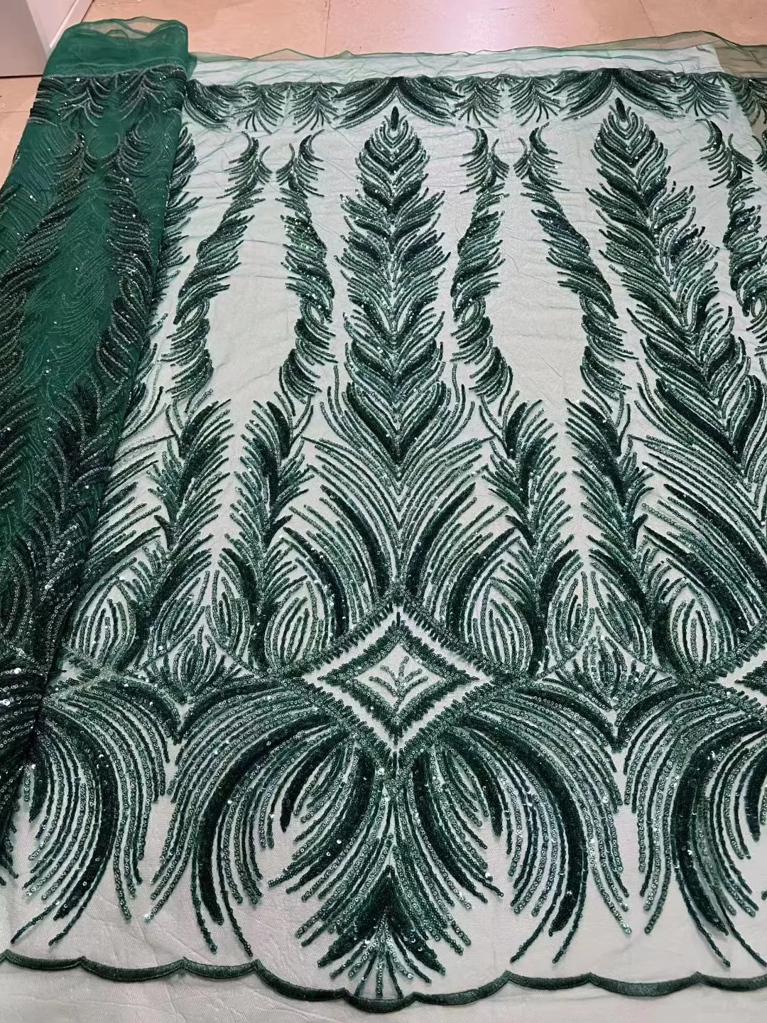 

Green Sequins African Lace Fabric 2023 High Quality Nigerian French Tulle Lace Fabric Sequined Mesh For Wedding Sew