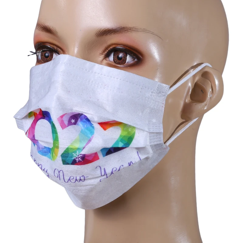 

Happy New Year Disposable Face Mask Adult Covers Fashion Mouths Tie-Dye 3-Ply Protective Masks Halloween Cosplay Маsk 10 Pcs