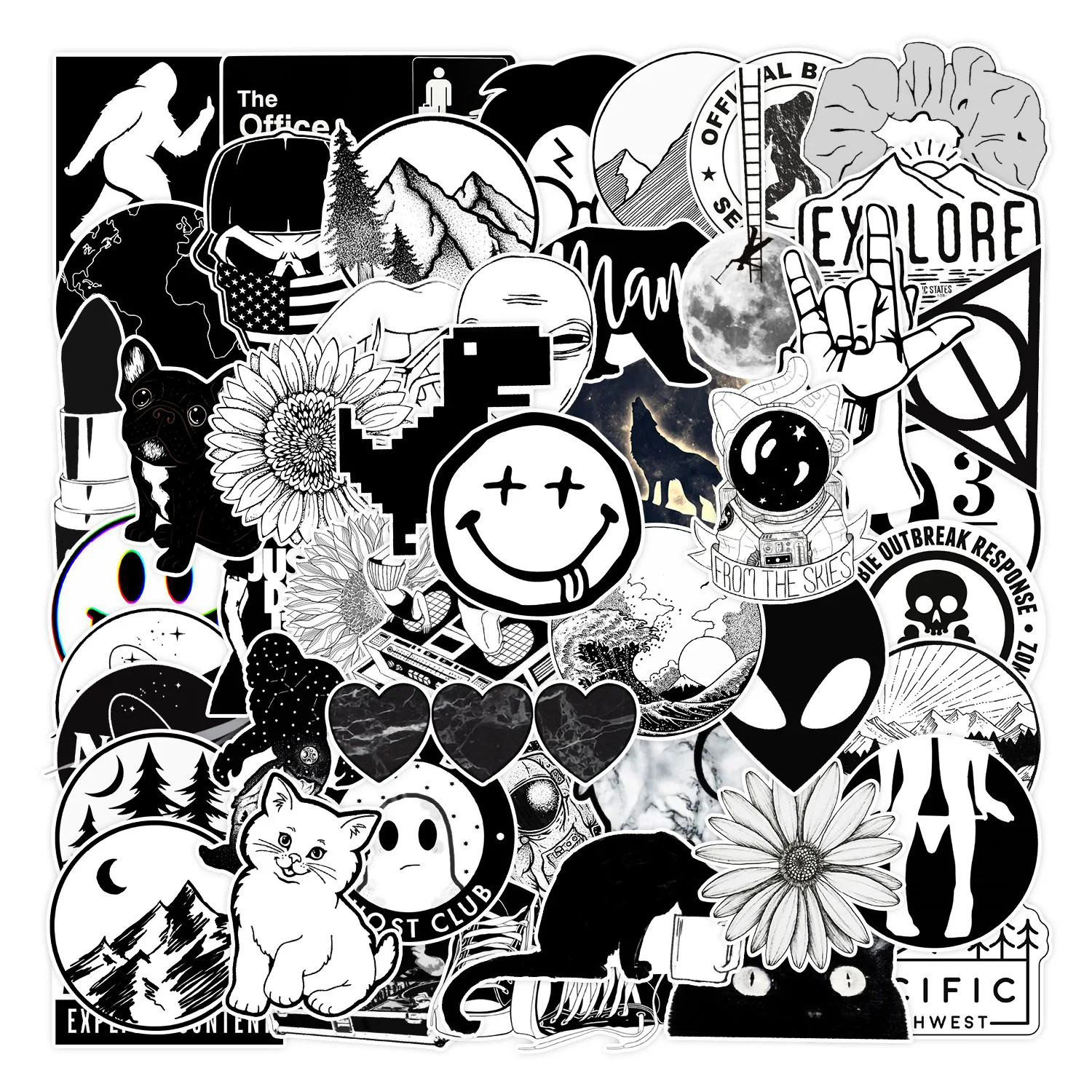 50 шт. черно-белые Мультяшные граффити наклейки дорожные Чехлы компьютерные